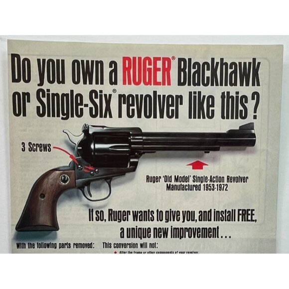 Sturm Ruger Co Blackhawk Revolver Print Ad Vintage 1982 Single Six Improvement - Picture 4 of 6